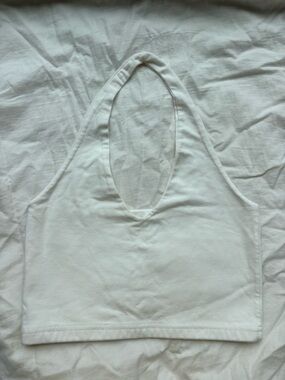 Brandy Melville White Ribbed Cotton Halter Crop Top One Size
